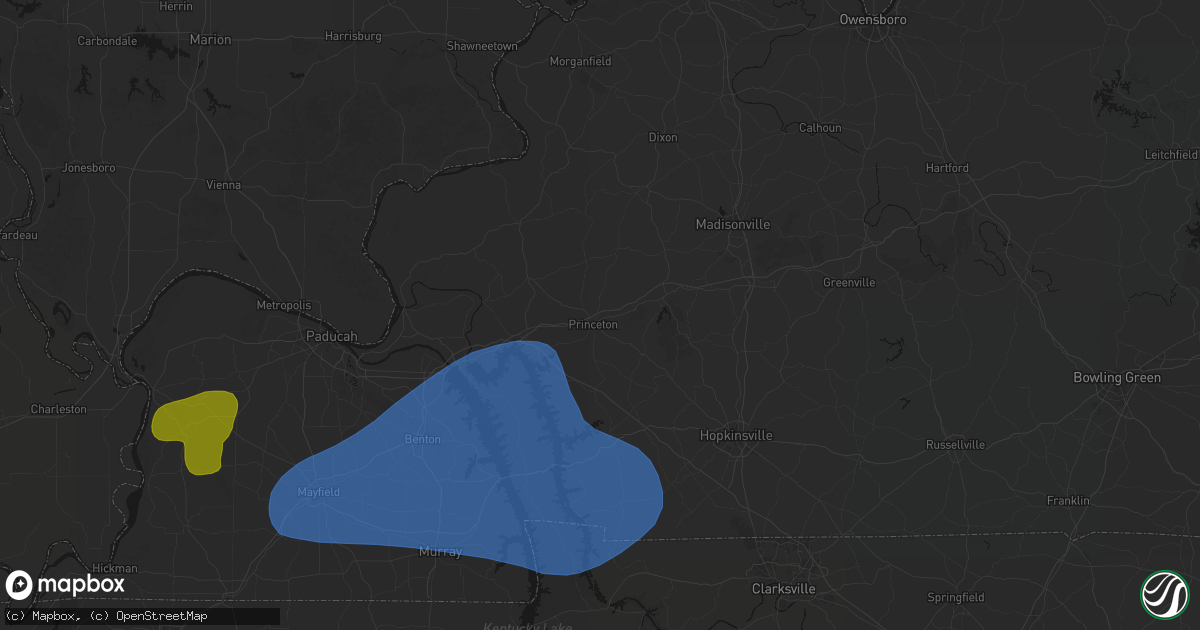Hail map in Princeton, KY on June 8, 2026