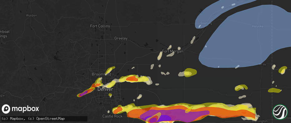 Hail map in Roggen, CO on June 8, 2026