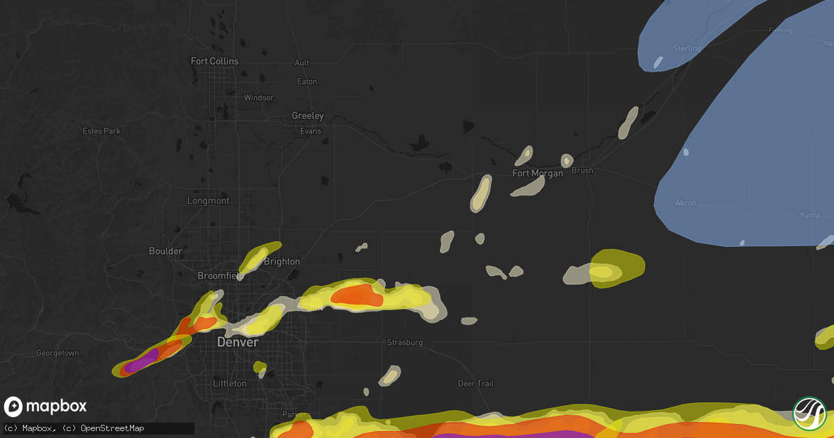 Hail map in Roggen, CO on June 8, 2026