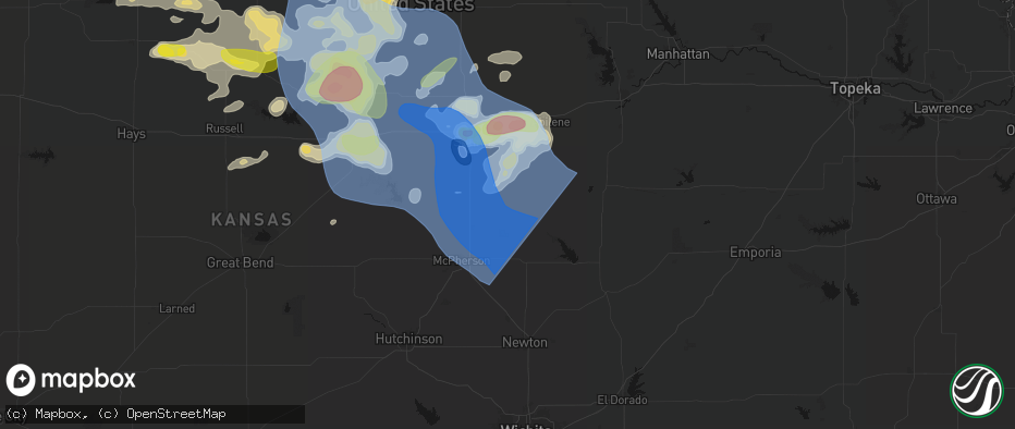Hail map in Roxbury, KS on June 8, 2026