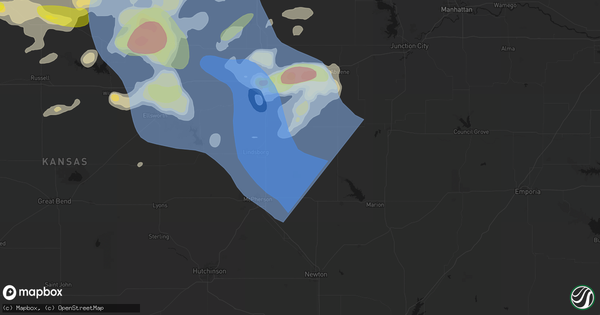 Hail map in Roxbury, KS on June 8, 2026