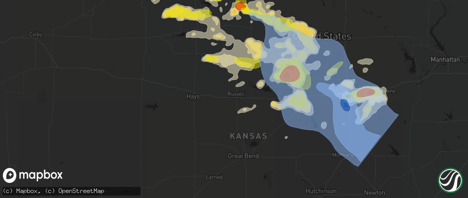 Hail map in Russell, KS on June 8, 2026