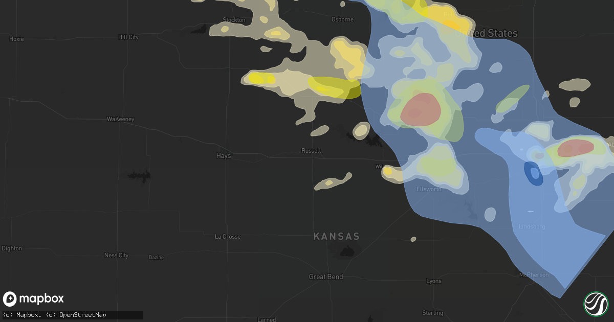Hail map in Russell, KS on June 8, 2026