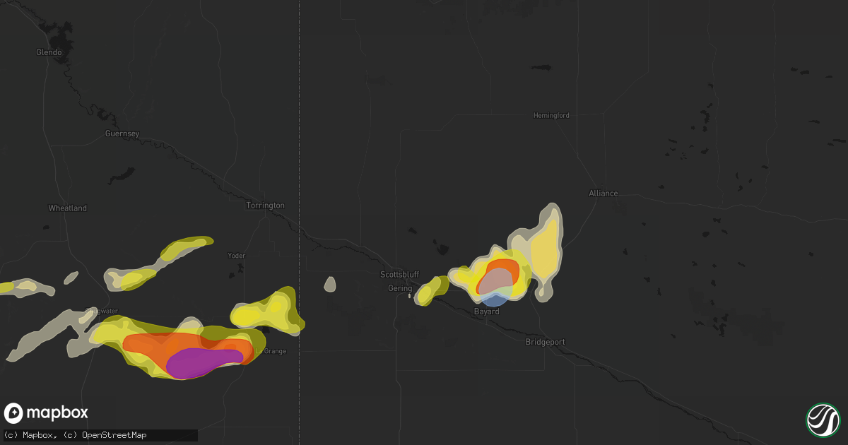 Hail map in Scottsbluff, NE on June 8, 2026