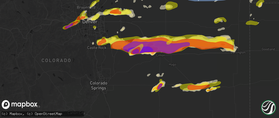 Hail map in Simla, CO on June 8, 2026