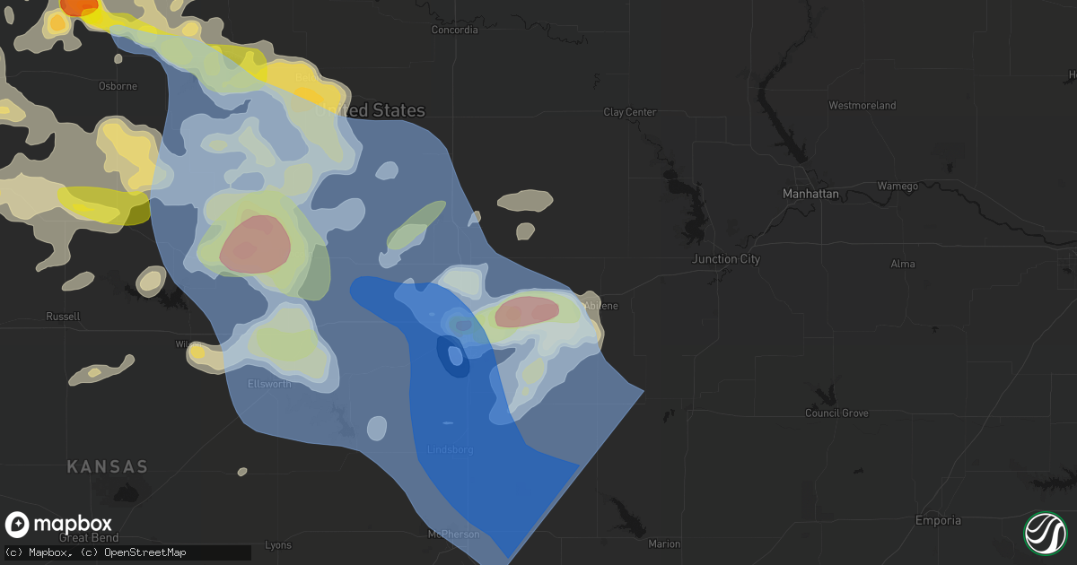 Hail map in Solomon, KS on June 8, 2026