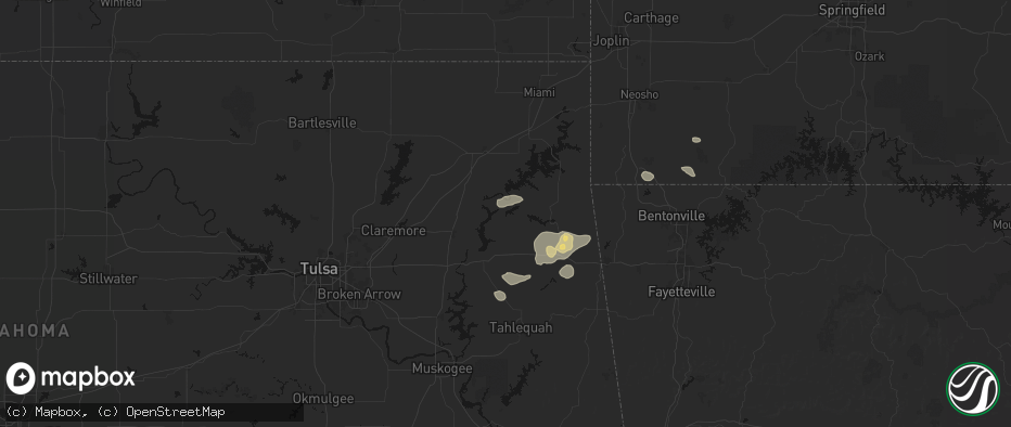 Hail map in Spavinaw, OK on June 8, 2026