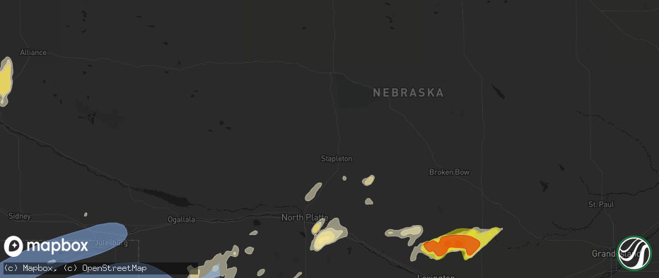 Hail map in Stapleton, NE on June 8, 2026