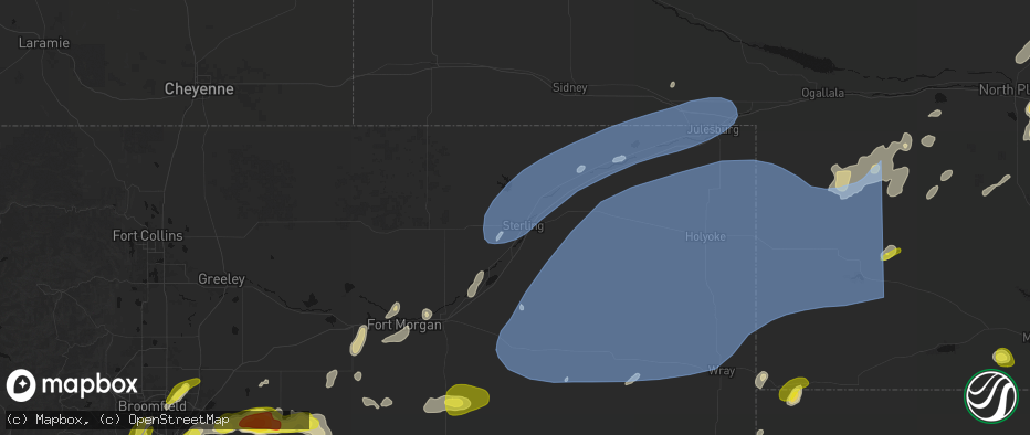 Hail map in Sterling, CO on June 8, 2026