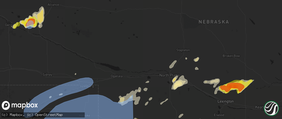 Hail map in Sutherland, NE on June 8, 2026