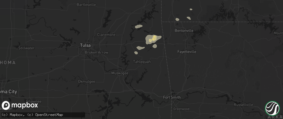 Hail map in Tahlequah, OK on June 8, 2026