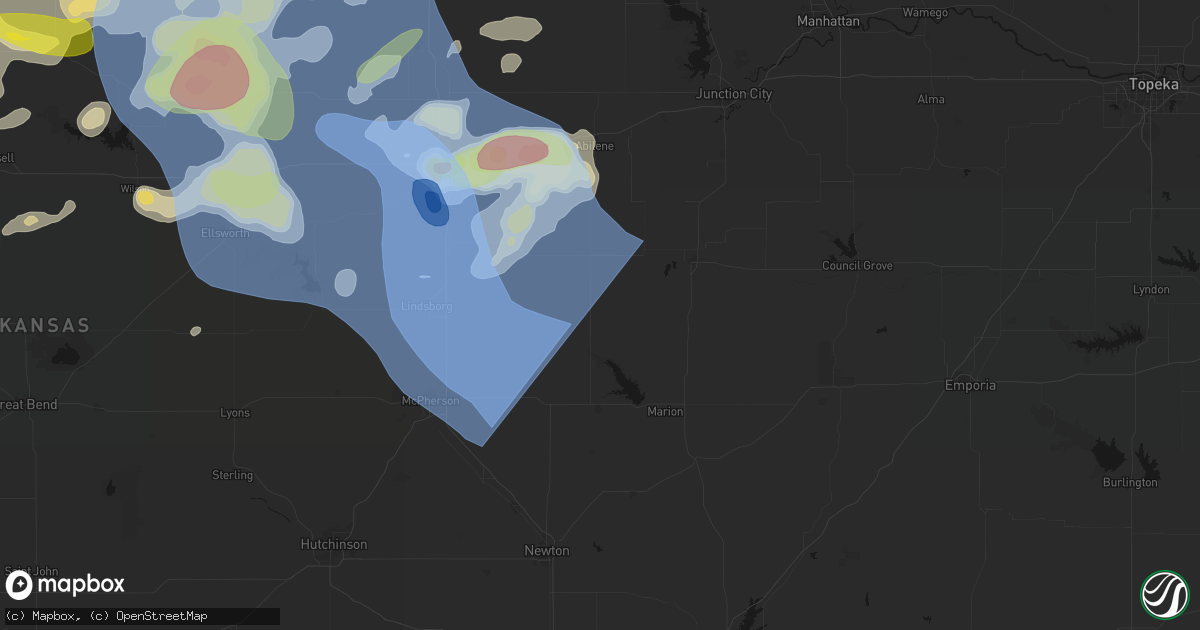 Hail map in Tampa, KS on June 8, 2026