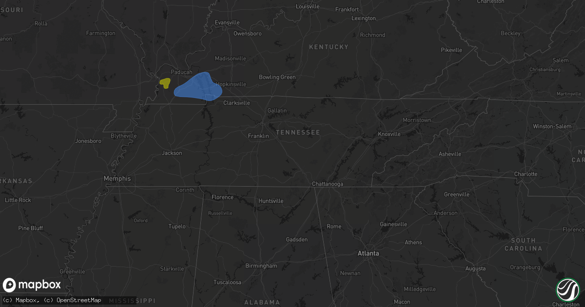 Hail map in Tennessee on June 8, 2026