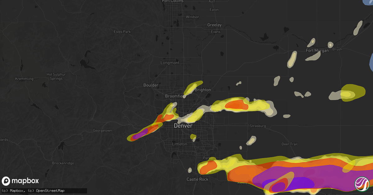 Hail map in Thornton, CO on June 8, 2026