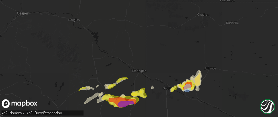 Hail map in Torrington, WY on June 8, 2026