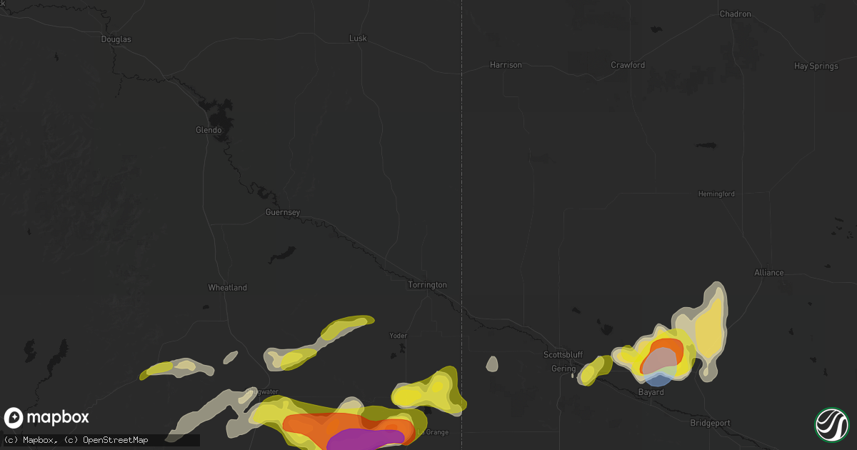 Hail map in Torrington, WY on June 8, 2026