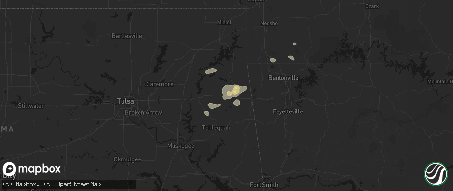 Hail map in Twin Oaks, OK on June 8, 2026