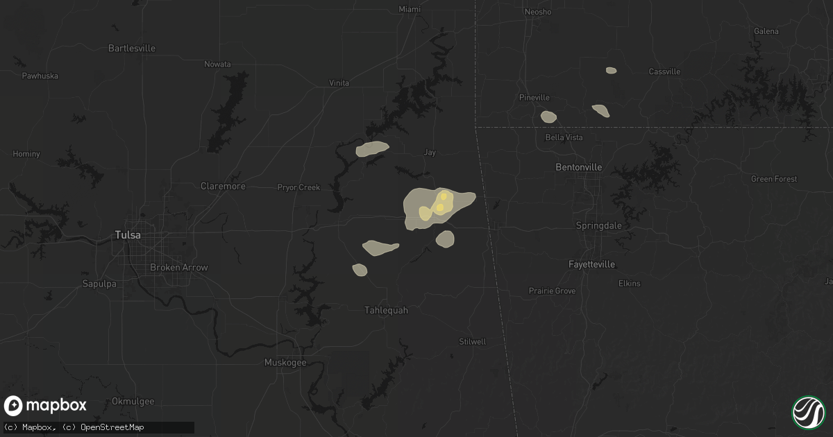 Hail map in Twin Oaks, OK on June 8, 2026