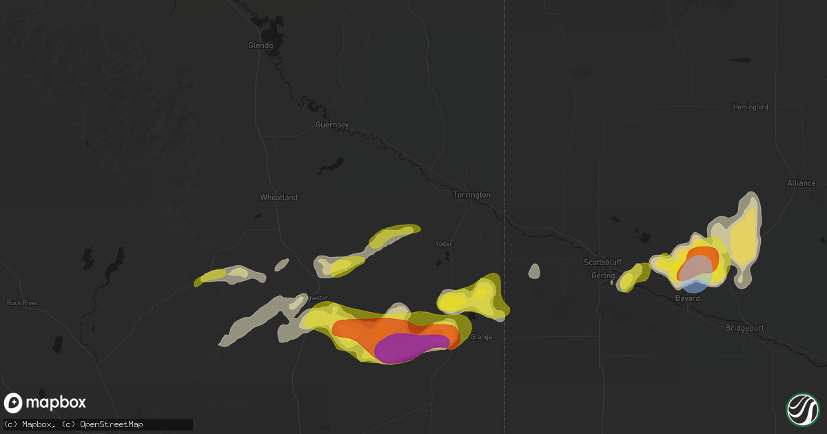 Hail map in Veteran, WY on June 8, 2026