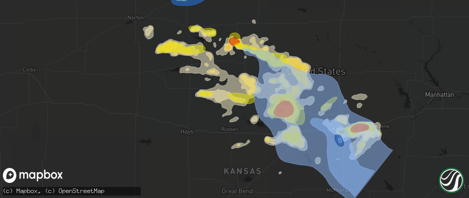 Hail map in Waldo, KS on June 8, 2026