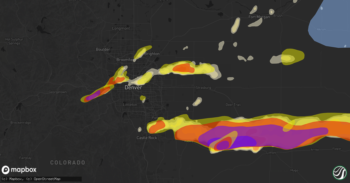 Hail map in Watkins, CO on June 8, 2026