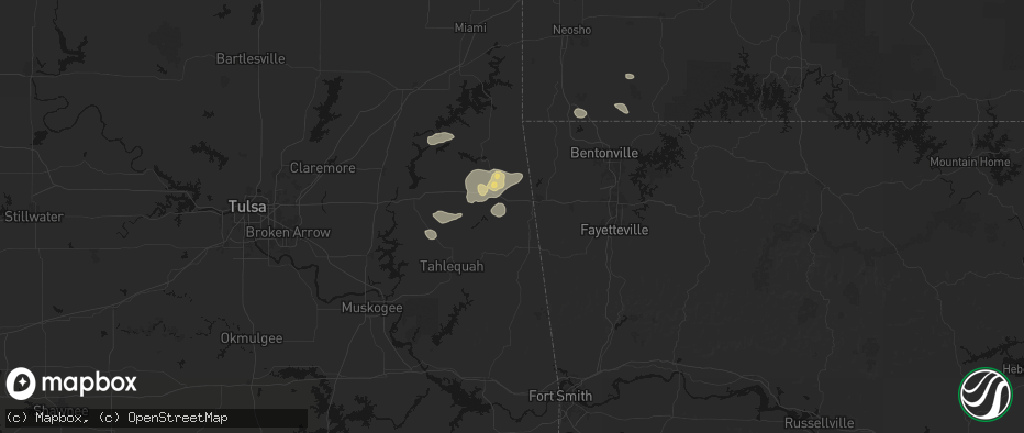 Hail map in Watts, OK on June 8, 2026