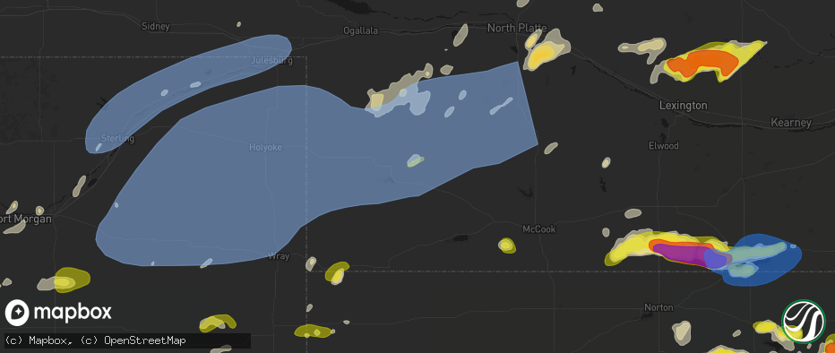 Hail map in Wauneta, NE on June 8, 2026
