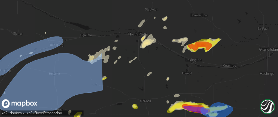 Hail map in Wellfleet, NE on June 8, 2026