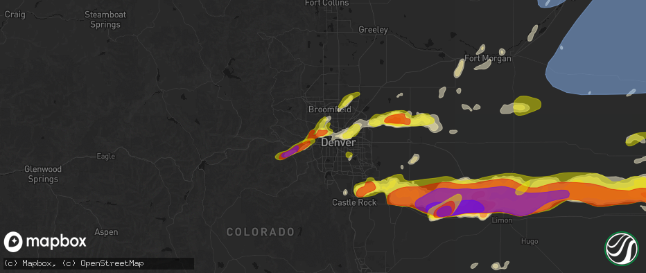 Hail map in Wheat Ridge, CO on June 8, 2026