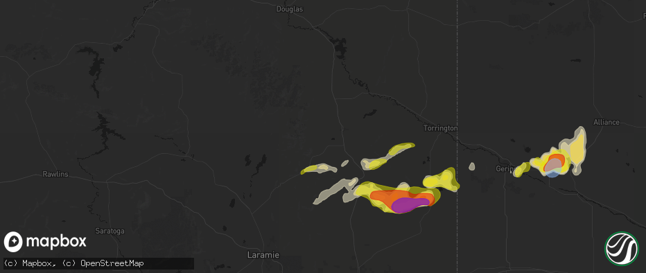 Hail map in Wheatland, WY on June 8, 2026