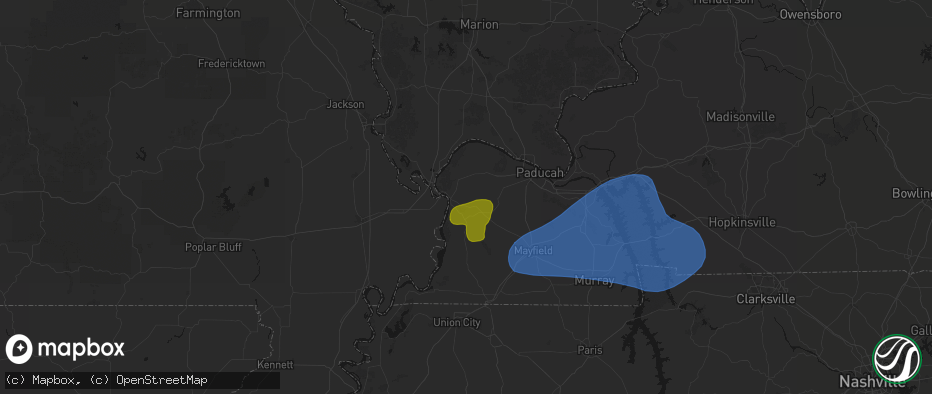 Hail map in Wickliffe, KY on June 8, 2026