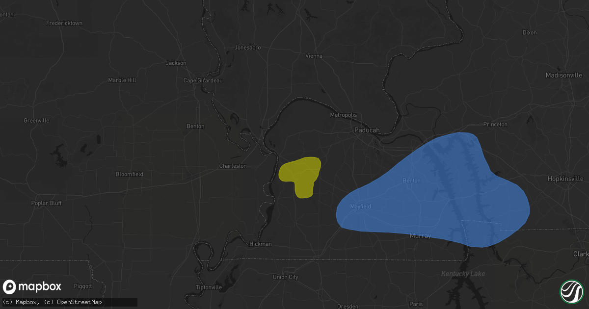 Hail map in Wickliffe, KY on June 8, 2026