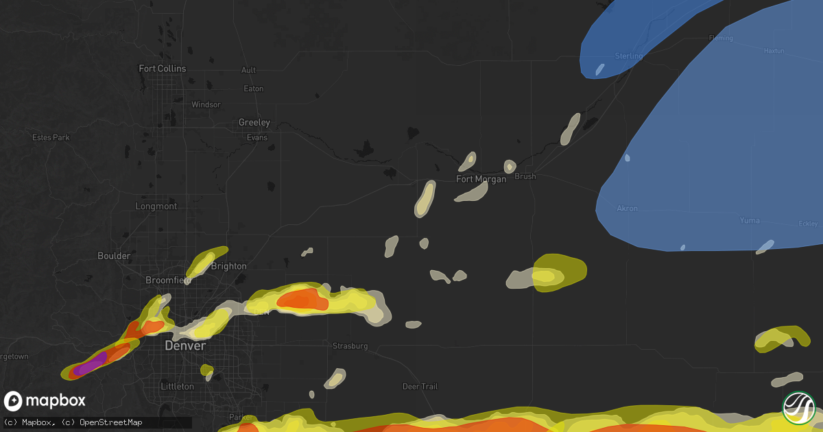 Hail map in Wiggins, CO on June 8, 2026