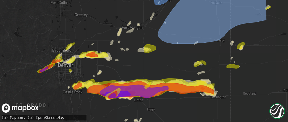 Hail map in Woodrow, CO on June 8, 2026