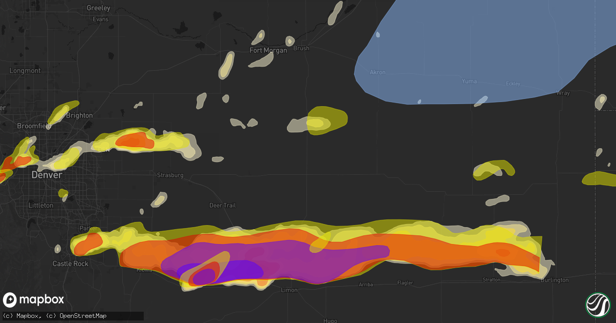 Hail map in Woodrow, CO on June 8, 2026
