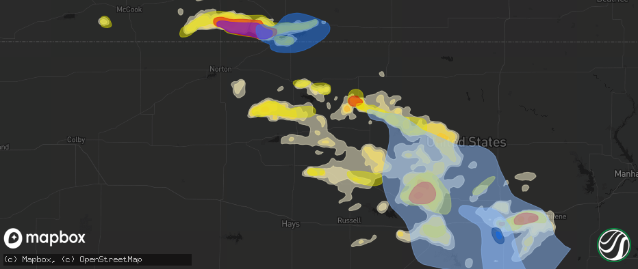 Hail map in Woodston, KS on June 8, 2026