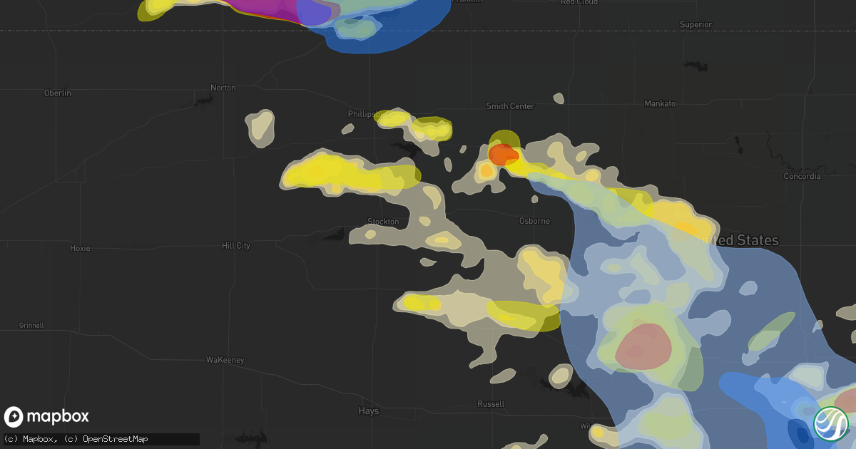 Hail map in Woodston, KS on June 8, 2026