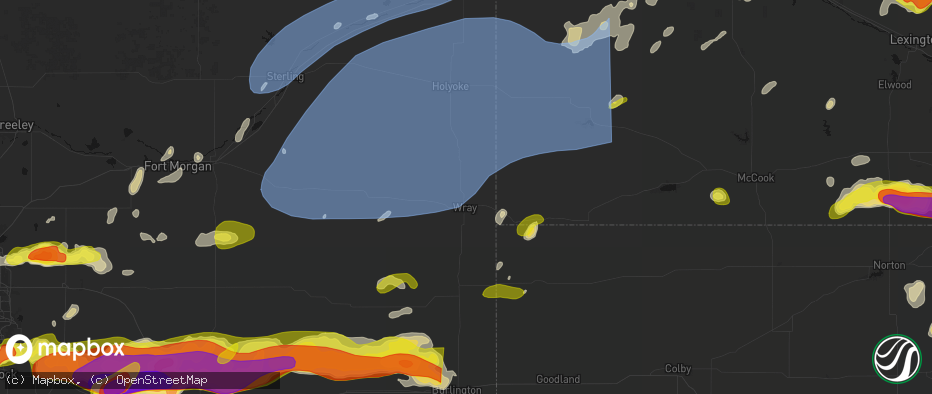 Hail map in Wray, CO on June 8, 2026