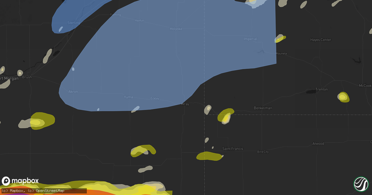 Hail map in Wray, CO on June 8, 2026
