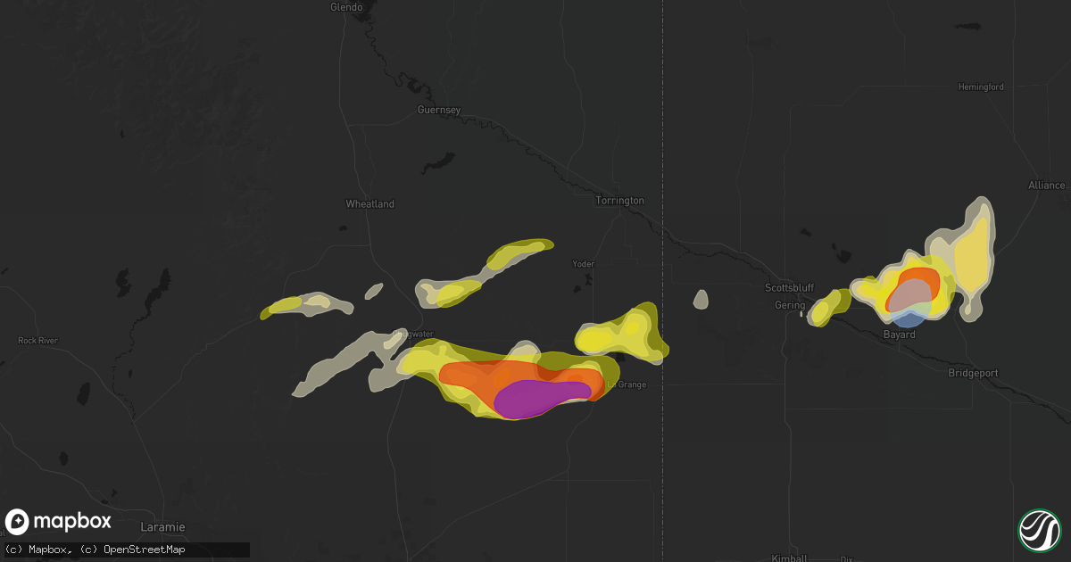 Hail map in Yoder, WY on June 8, 2026