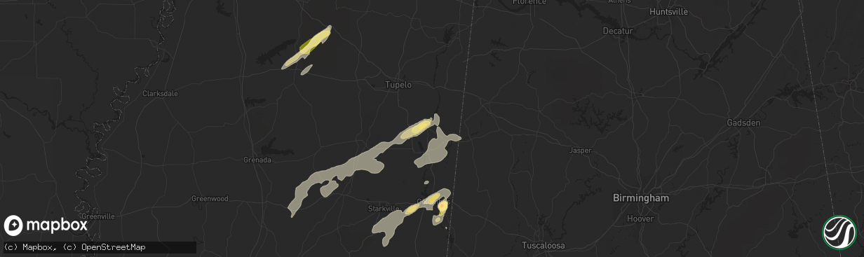 Hail map in Amory, MS on June 9, 2014