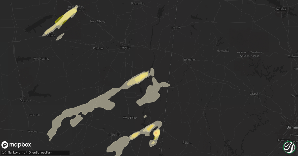Hail map in Amory, MS on June 9, 2014