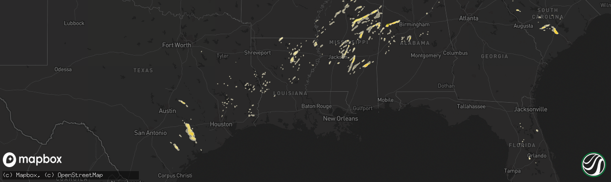 Hail map in Louisiana on June 9, 2014