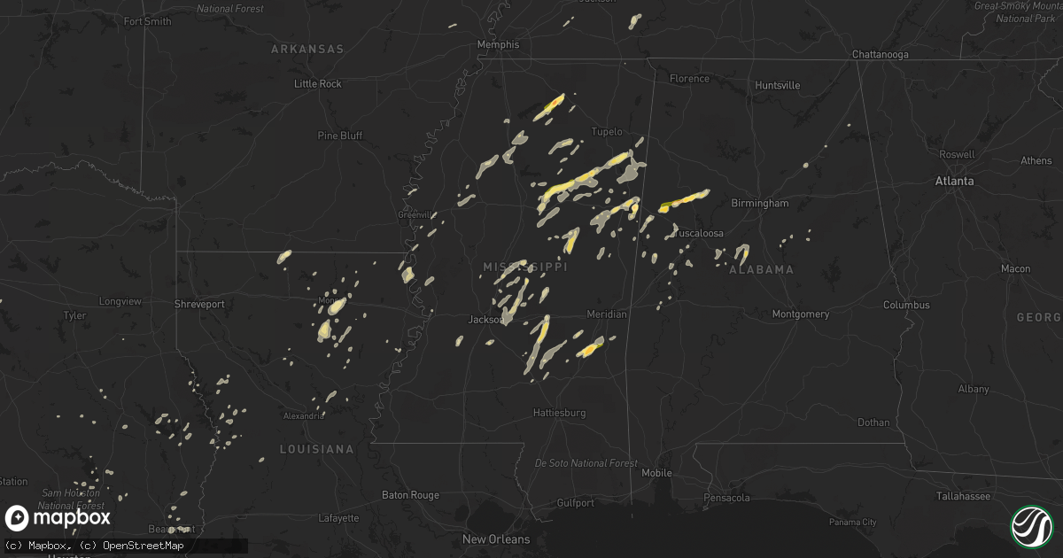 Hail map in Mississippi on June 9, 2014