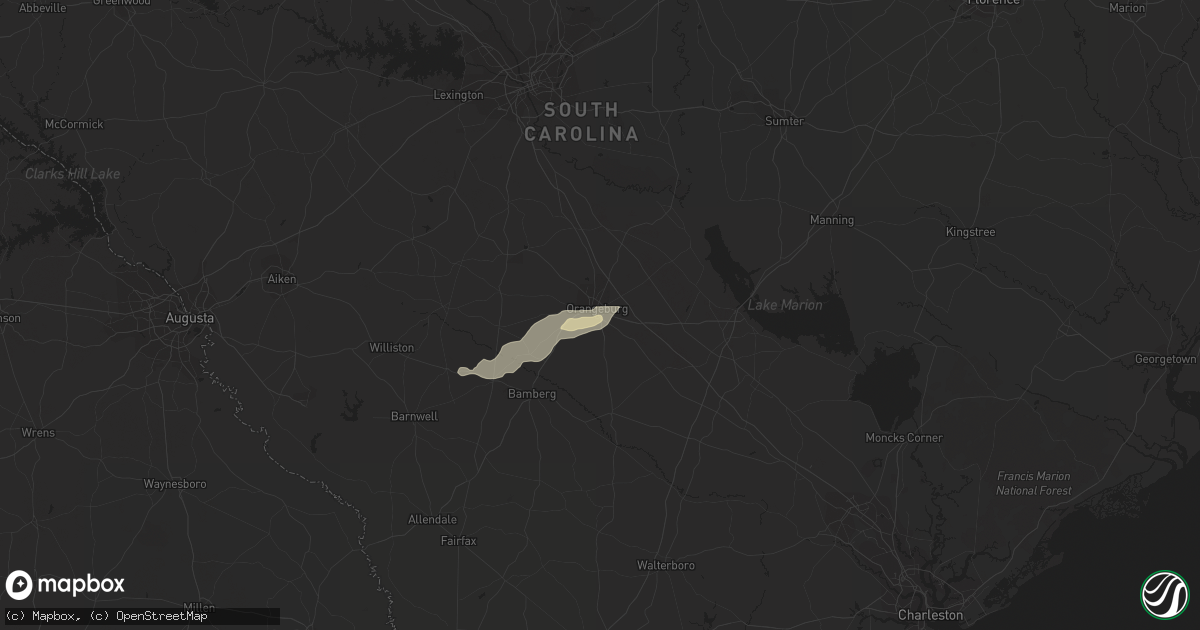 Hail map in Orangeburg, SC on June 9, 2014