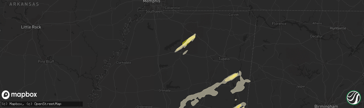 Hail map in Oxford, MS on June 9, 2014