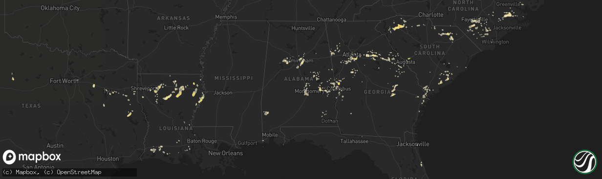 Hail map in Alabama on June 9, 2015