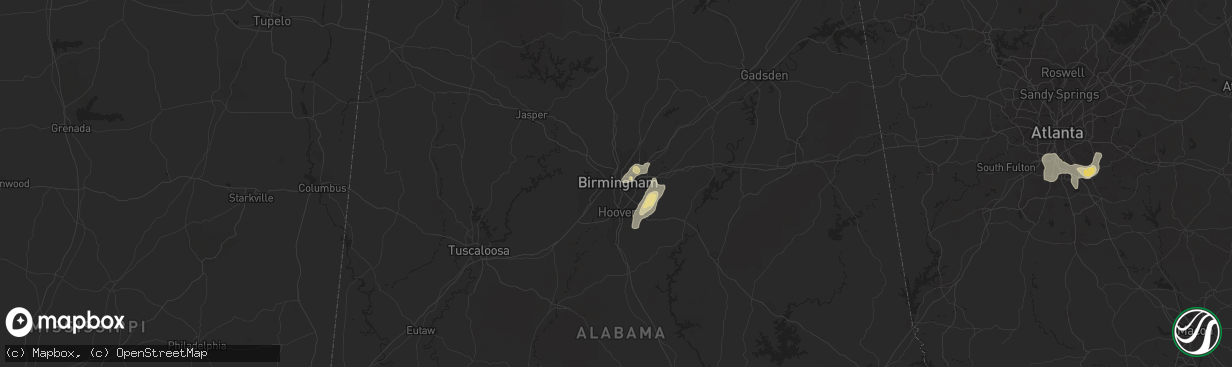 Hail map in Birmingham, AL on June 9, 2015