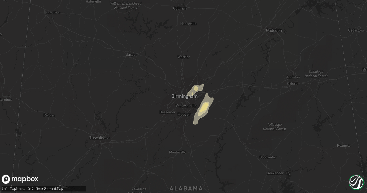 Hail map in Birmingham, AL on June 9, 2015