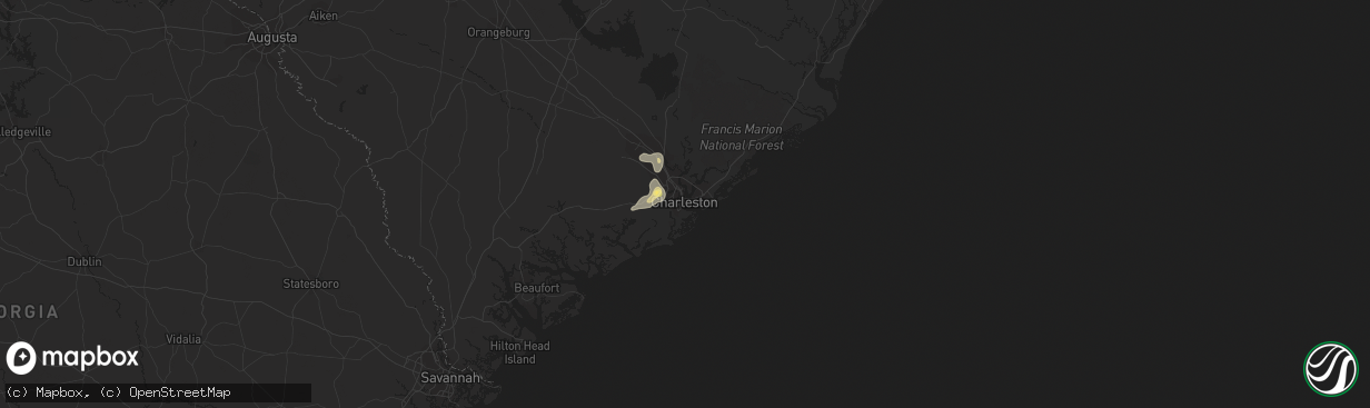 Hail map in Charleston, SC on June 9, 2015